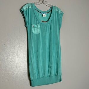 Vintage Marciano Y2K Seam-foam Green Paris teal silk tunic crewneck top